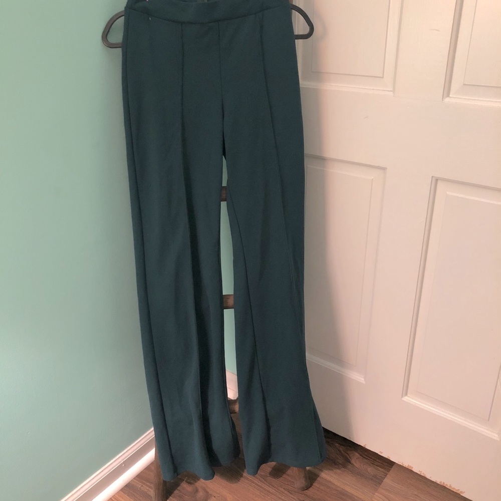 Dark green slacks, straight leg